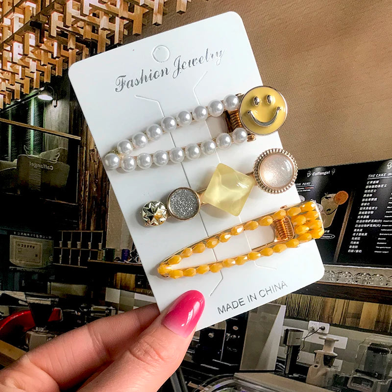Korean Simulated Pearl Barrettes Beaded Geometric Women Hair Clip Hairgrips Hair Accessories Girls Jewelry Hair Pins