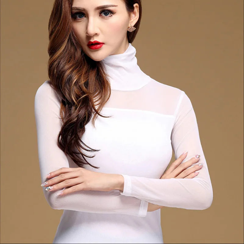 Tops Womens Blouse Shirt Black White Long Casual Long Sleeve Lace Blusas Under Shirts Elastic Tops and Blouses Women New