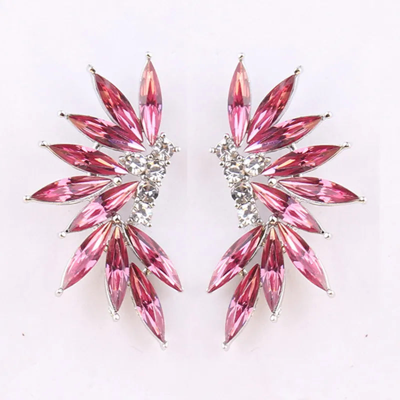 LUBOV Shining Rhinestone Wings Stud Earrings Acrylic Crystal Stone Women Piercing Earrings Trendy Wedding Jewelry Christmas