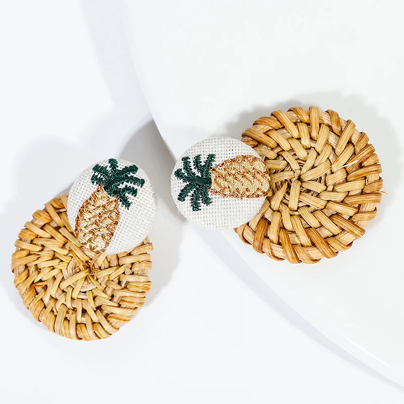 AENSOA Multiple 27 Style Korea Handmade Wooden Straw Weave Rattan Vine Braid Drop Earrings New Geometric Long Earrings