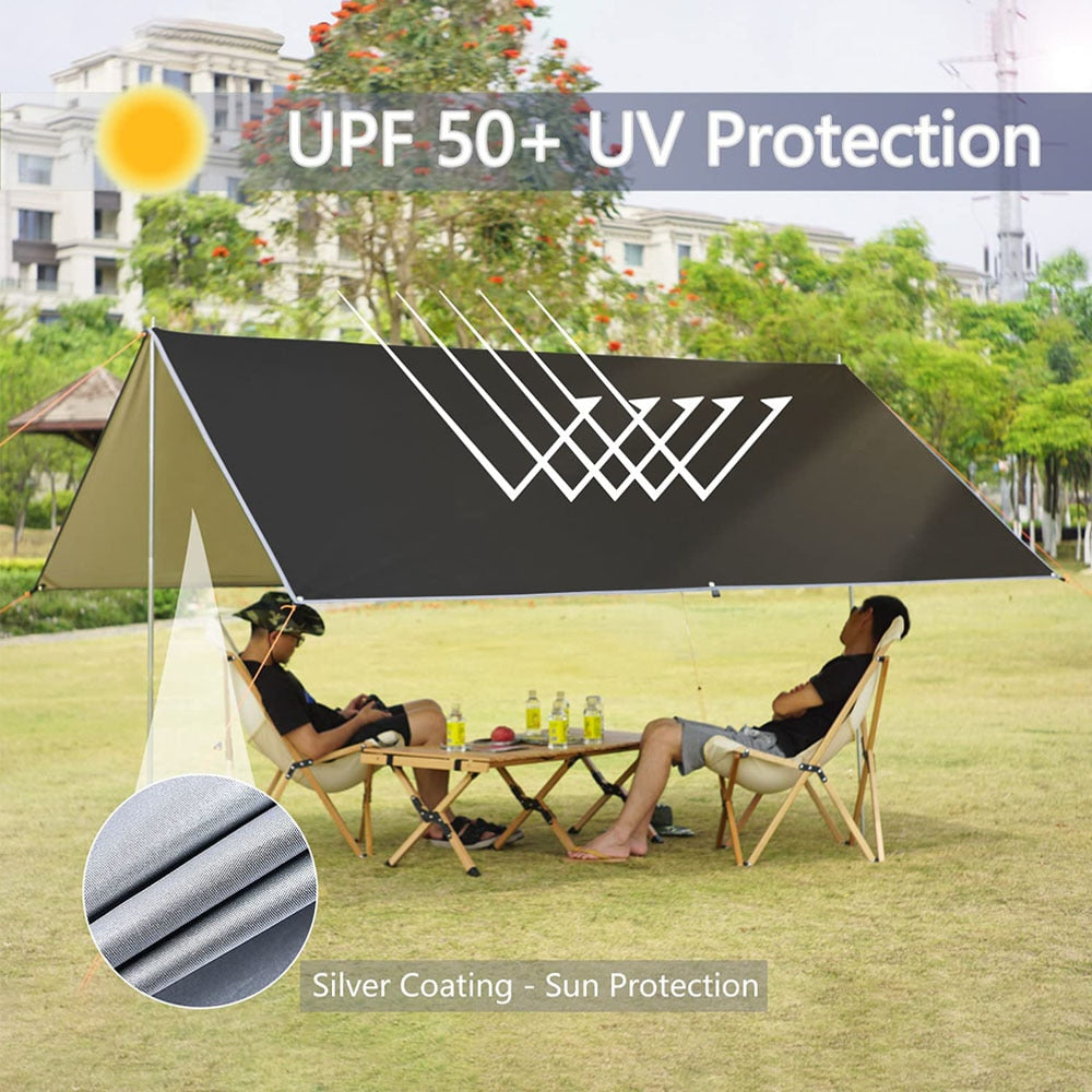 Silver Coating Waterproof Hammock Awning Canopy Tent Tarp Beach Camping Portable Pergola Sunshade Outdoor Camping Hiking Picnic