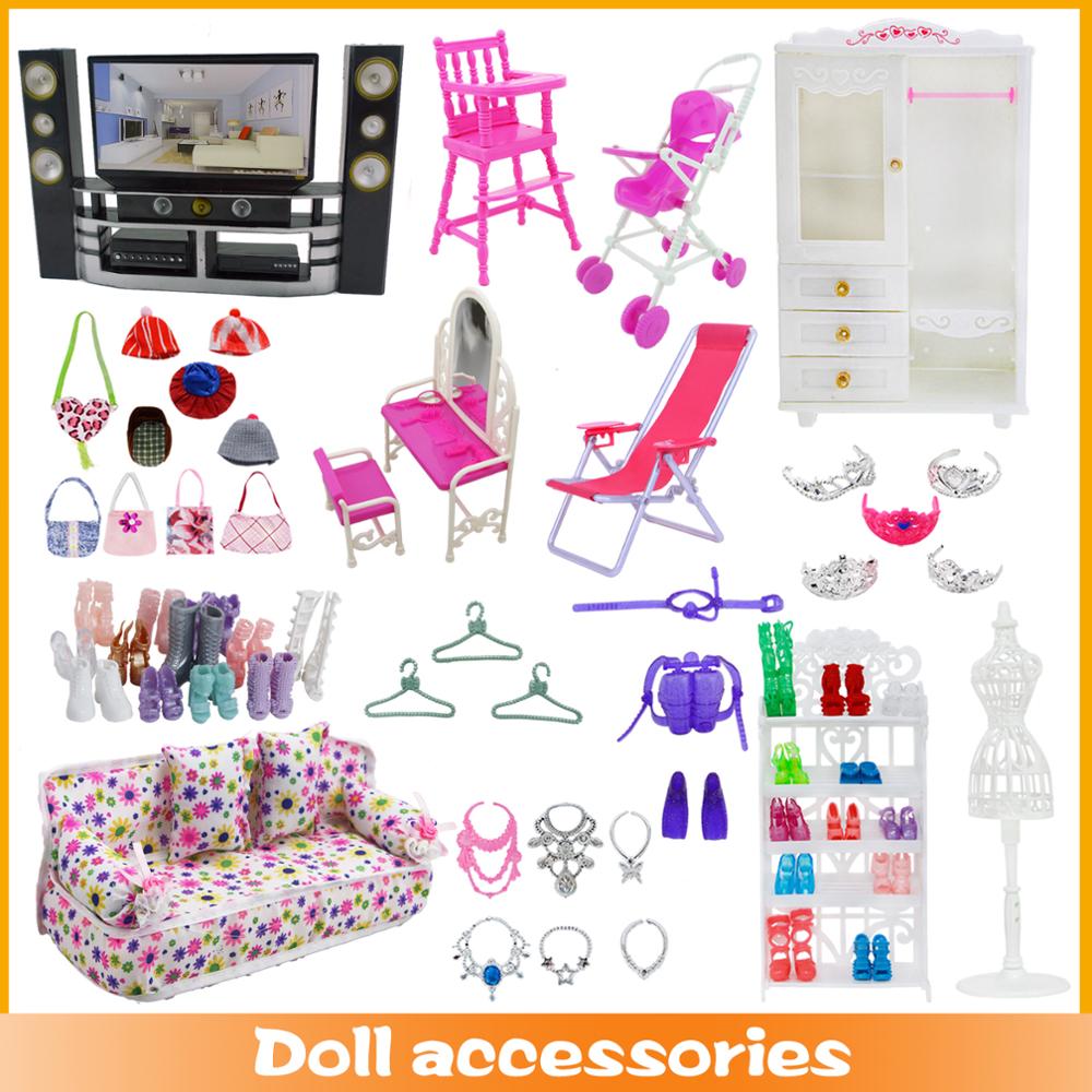 Mix Doll Accessories Option Shoes / Shoe Cabinet White Rack Storage Sofa Dresses Dollhouse Furniture for Barbie Doll