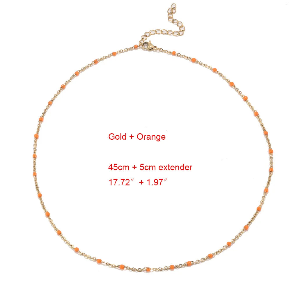 1pcs Stainless Steel Gold/Silver Color Choker Necklace Enamel Satellite Beaded Cable Ball Chain Choker Womens Necklaces