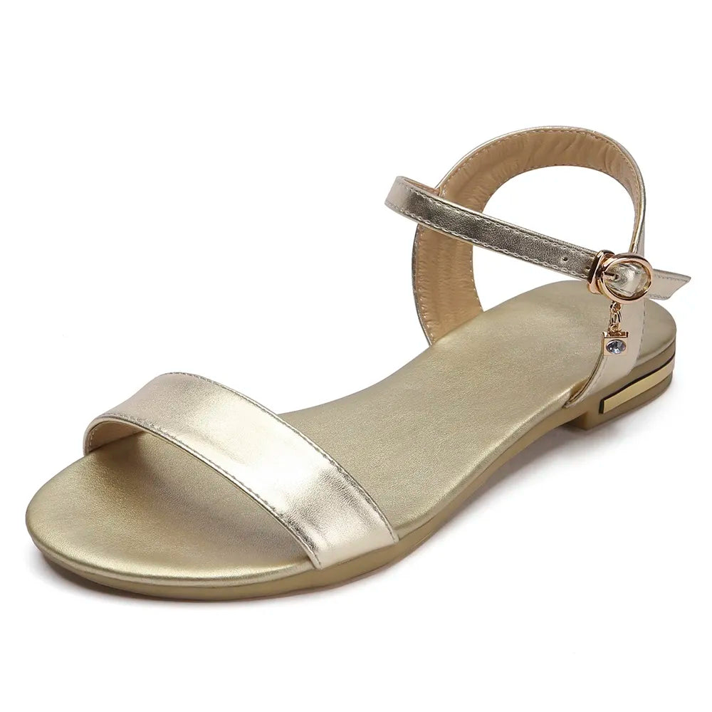MORAZORA Plus Size 34-46 New Leather Sandals Women Shoes Fashion Flat Sandals Cow Leather Summer Rhinestone Ladies Shoes