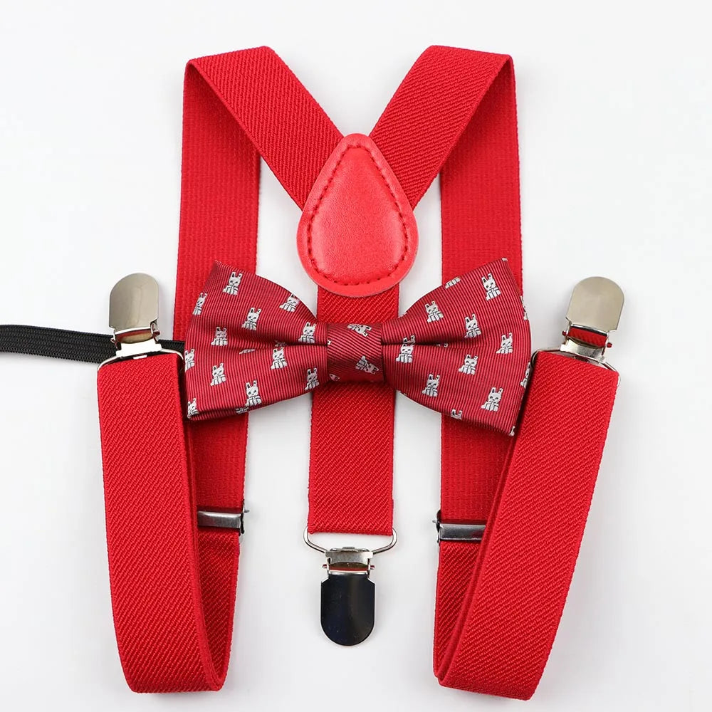 Cartoon Children Belt Bowtie Set Baby Boys Suspenders Polyester Y-Back Braces Two Colors Bow Tie Adjustable Elastic Kids