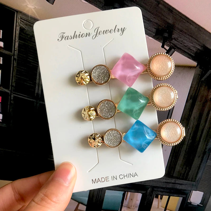 Korean Simulated Pearl Barrettes Beaded Geometric Women Hair Clip Hairgrips Hair Accessories Girls Jewelry Hair Pins