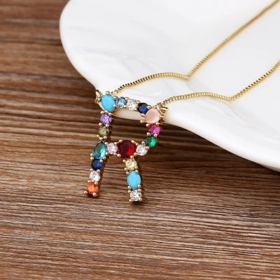 New Arrival Personal Name Letter Necklace Rainbow CZ Initials Alphabet Women Girls Gorgeous Family Jewelry