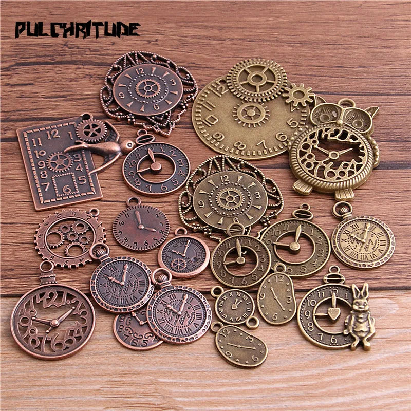 10pcs Vintage Metal Zinc Alloy Mixed Four Clock Pendant Charms Steampunk Clock Charms for Diy Jewelry Making