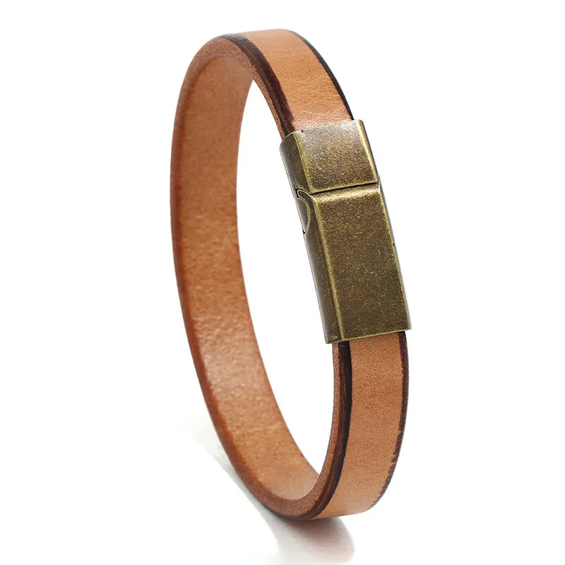 New Men Jewelry Punk Brown Braided Leather Bracelet for Men Stainless Steel Magnetic Clasp 20.5cm Bangles