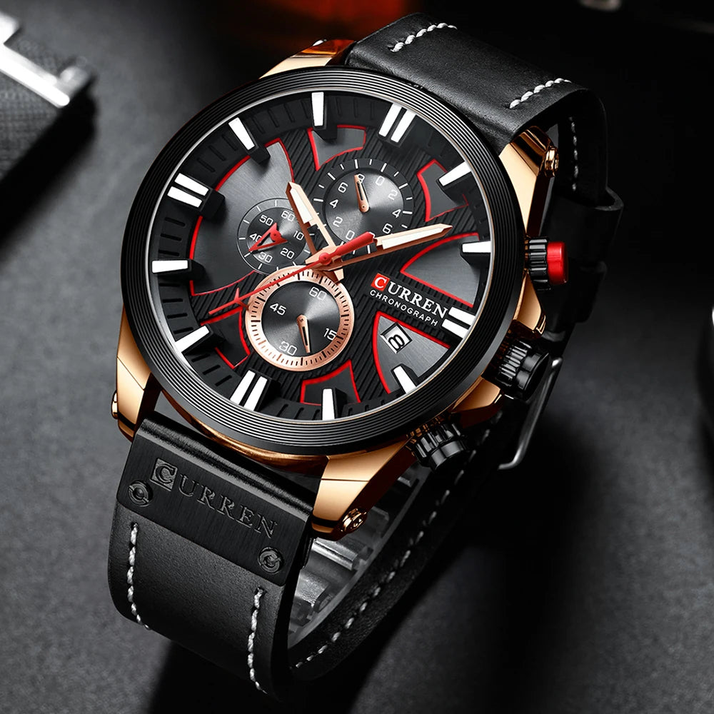 CURREN Watch Chronograph Sport Mens Watches Quartz Clock Leather Male Wristwatch Relogio Masculino for Men