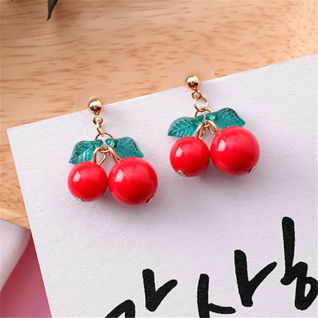 Korean Sweet Youth Girl Student Fruit Cherry Earrings Fresh Simple Cute Women Earrings Ear Clips Banquet Accessories