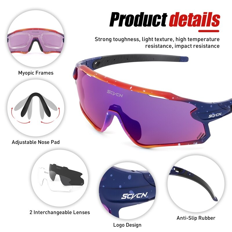 SCVCN Photochromic Bicycle Glasses Men’s Women Sports Runing Cycling Sunglasses UV400 Fishing Eyewear Mtb Bike Bicycle Goggles