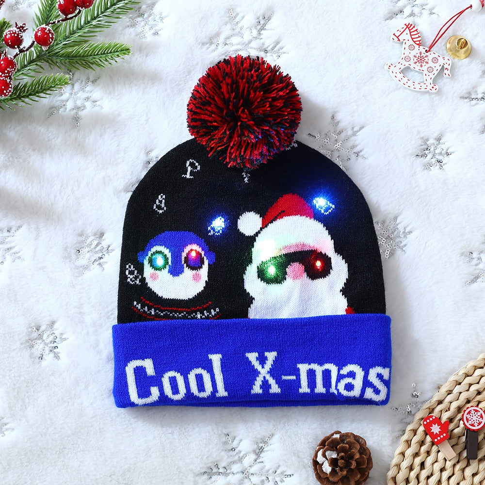 LED Christmas Hat Sweater Knitted Beanie Christmas Light Up Knitted Hat Christmas for Kids Adult Xmas 2023 New Year Decor