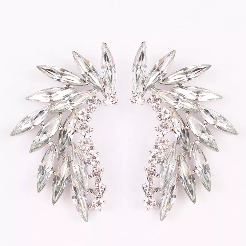 LUBOV Shining Rhinestone Wings Stud Earrings Acrylic Crystal Stone Women Piercing Earrings Trendy Wedding Jewelry Christmas