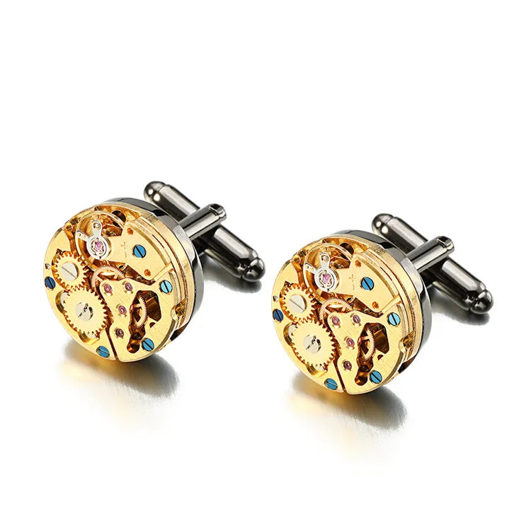 Hot Watch Movement Cufflinks for Immovable Stainless Steel Steampunk Gear Watch Mechanism Cuff Links for Mens Relojes Gemelos