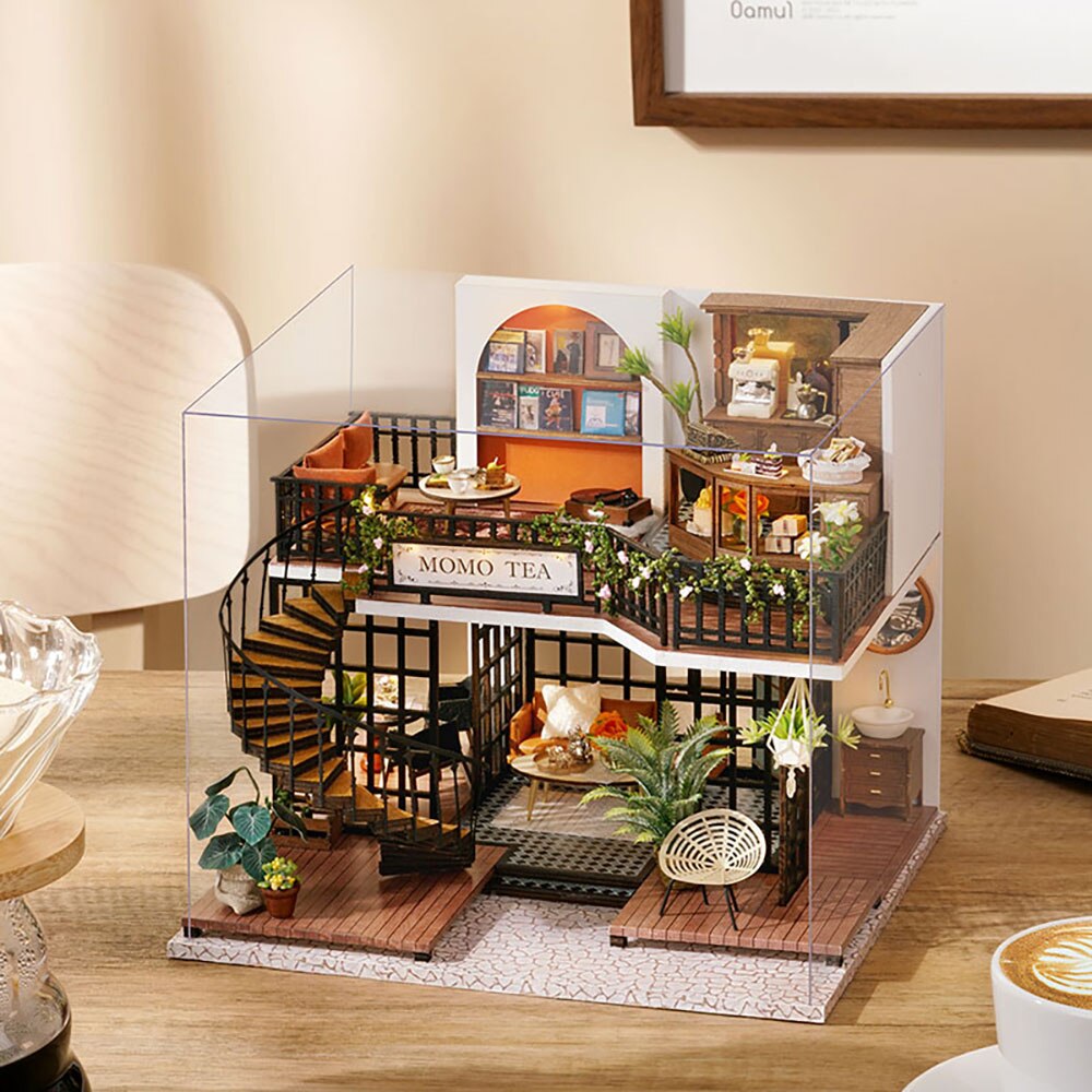 Cutebee DIY DollHouse Kit Wooden Doll Houses Forest Teashop With Furniture Kit Toys for Children Christmas