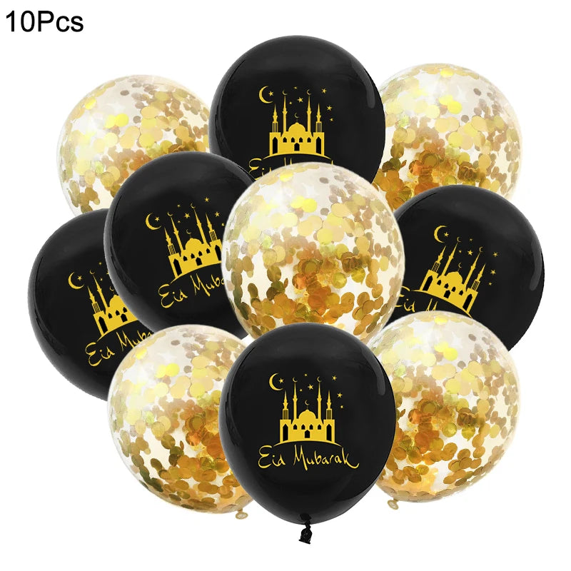 10Pcs Eid Mubarak Latex Balloon Ramadan Kareem Decoration Air Globos Ramadan Mubarak Muslim Islamic Festival Party Supplies 2024