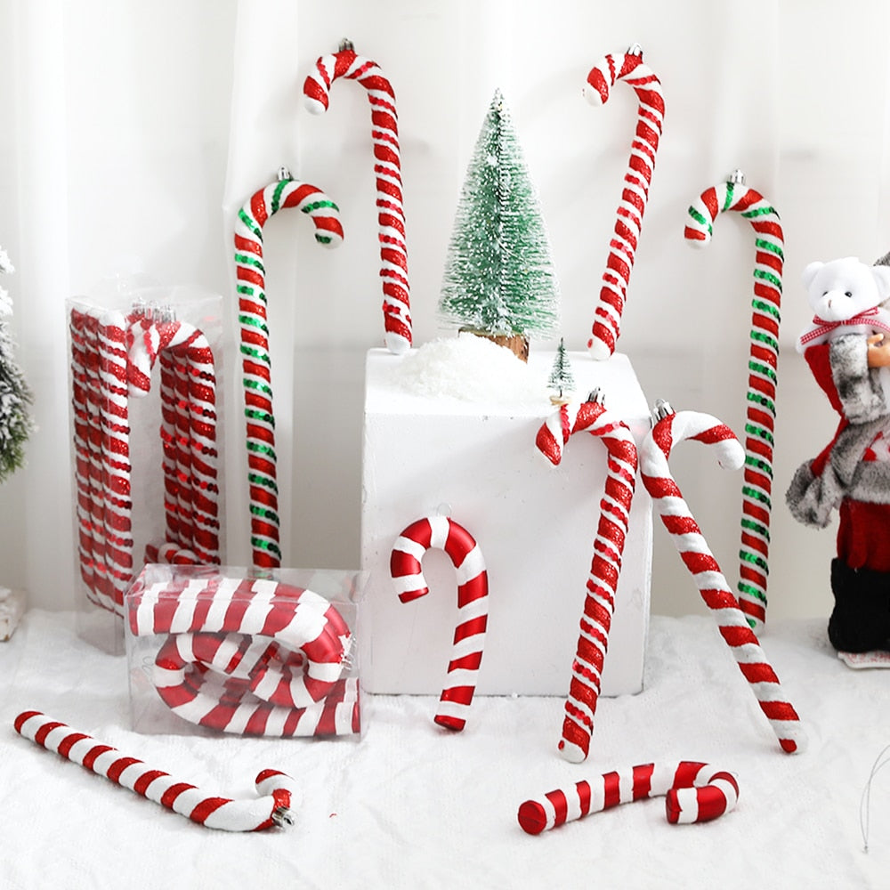 Multi Size Red and White Christmas Candy Canes Christmas Balls Christmas Tree Pendant Family Christmas Decoration New Year