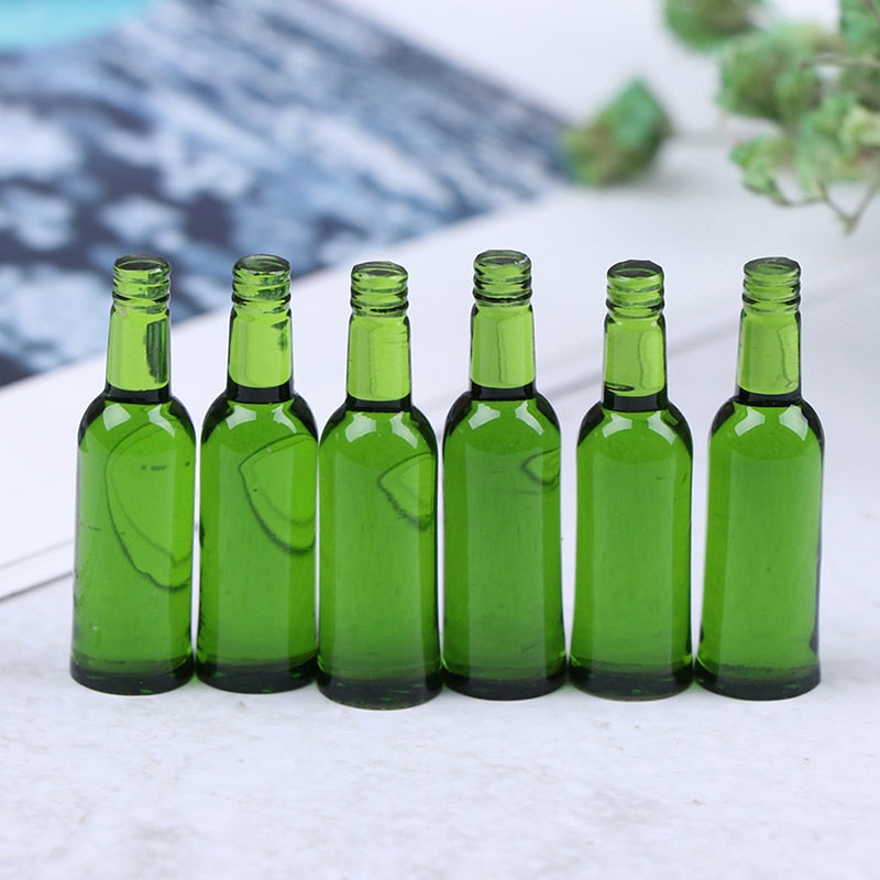 6Pcs 1:12 Dollhouse Miniature Toy Beer Wine Drink Bottle Doll Food Kitchen Living Room Toy Accessories