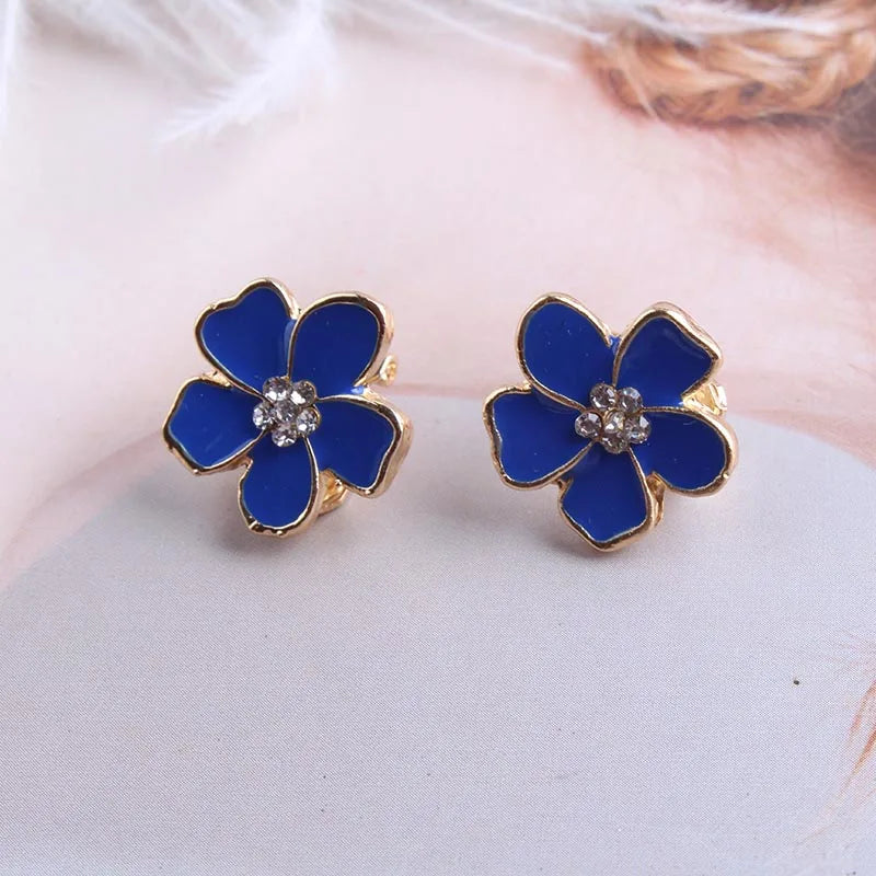 Korea Style Flower Shape Enamel Clip on Earrings Without Piercing for Girls Party Cute Lovely No Hole Ear Clip Jewelry