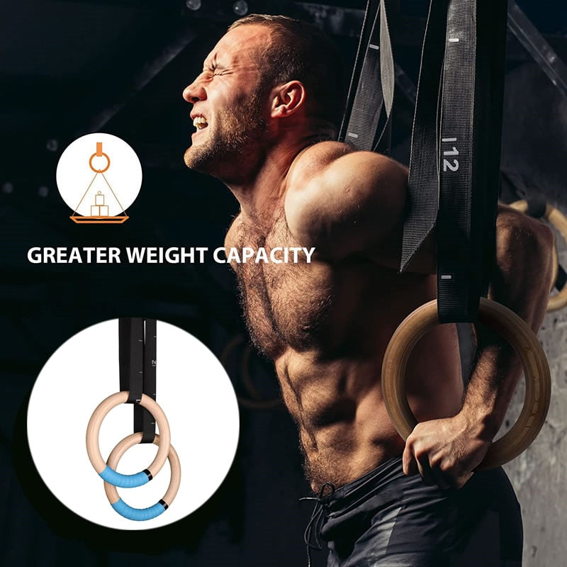1 Pair Wood Gymnastics Rings With Adjustable Straps GYM Ring for Kids