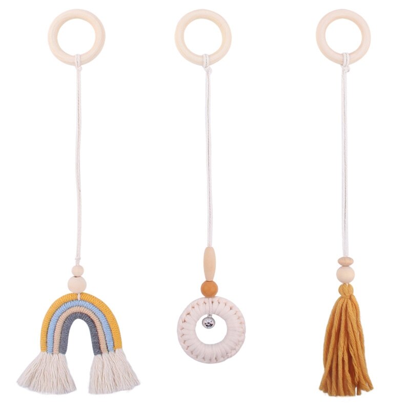 3 Pcs/Set Nordic Baby Gym Frame Game Pendants Sensory Nursery Ring-Pull Toy Wooden Clothes Rack Kids Room Decoration