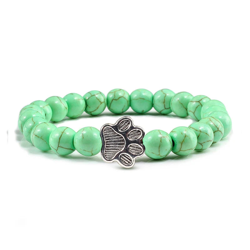 Natural Matte Black Lava Volcanic Stone Paw Print Charm Bracelet Homme Femme Pet Memorial Cat Dog Lovers Jewelry Bracelets