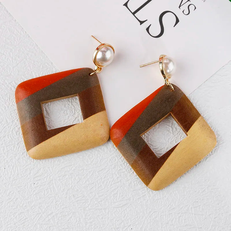 AENSOA Multiple 27 Style Korea Handmade Wooden Straw Weave Rattan Vine Braid Drop Earrings New Geometric Long Earrings