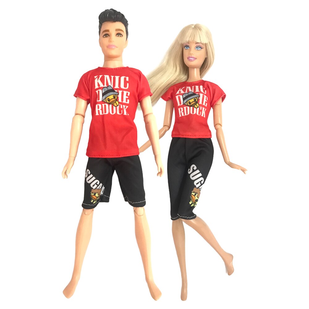 NK Mix 2 Pcs /Set Daily Wear Casual Couple Doll Dress for Barbie Doll Accessories Boy Girl Clothes Toy for Ken Doll 2GK JJ