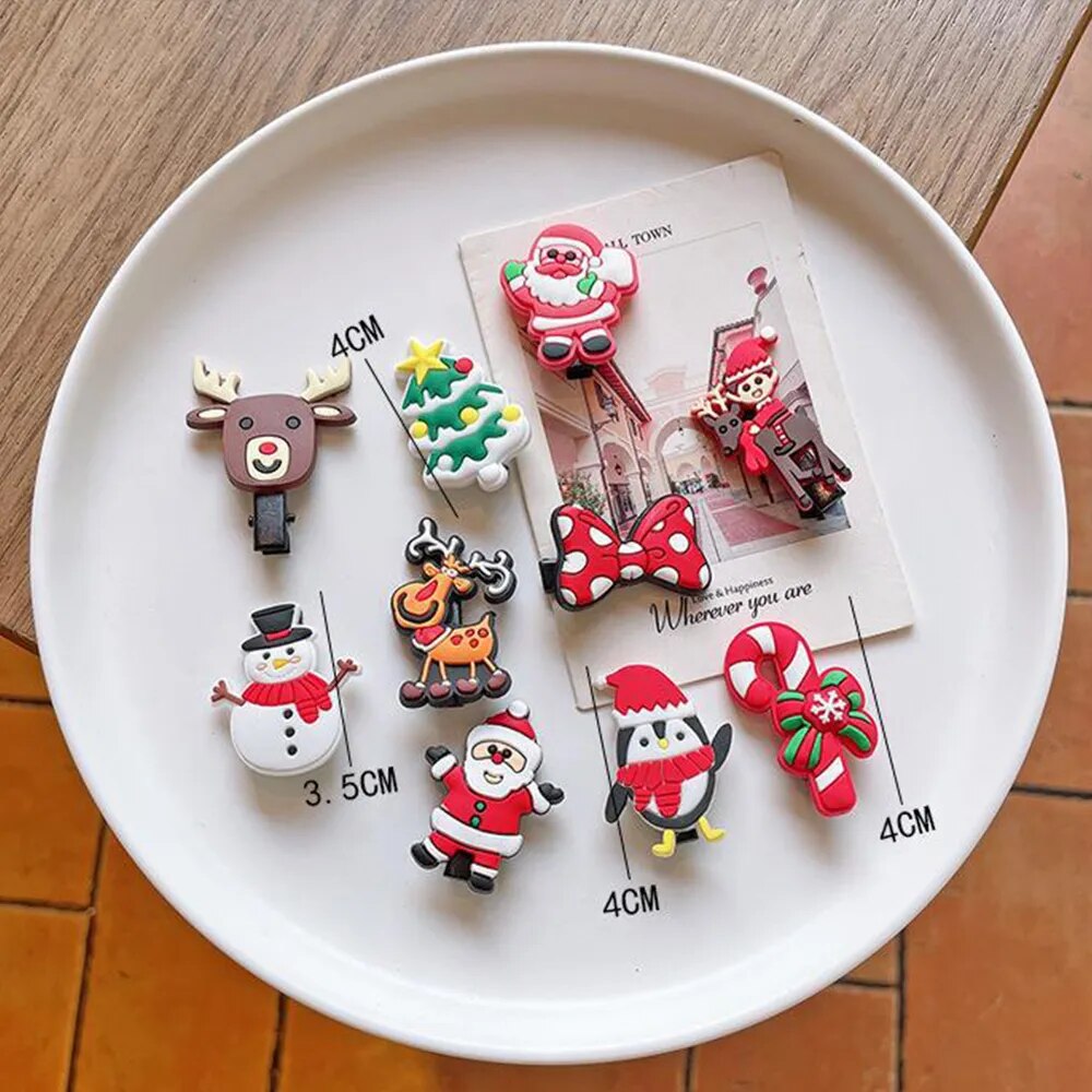 10pcs Cute Christmas Hair Clips Set Classic Xmas Tree Santa Claus Reindeer Pattern Alligator Pins for Baby Girls Bangs Barrettes