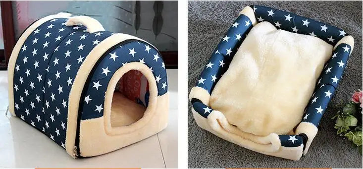 Large Pet Dog Bed Cat House Cave Comfortable Print Stars Kennel Mat for Pet Puppy Winter Summer Foldable Cat Bed Pet Supply