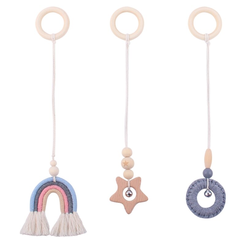 3 Pcs/Set Nordic Baby Gym Frame Game Pendants Sensory Nursery Ring-Pull Toy Wooden Clothes Rack Kids Room Decoration