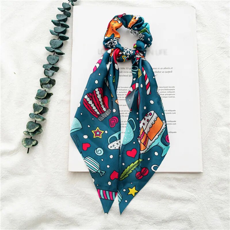 Santa Claus Bows Hair Scrunchies Long Ribbon Ponytail Scarf Hair Tie Women Girls Elastic Hair Bands Christmas Hair Accessories