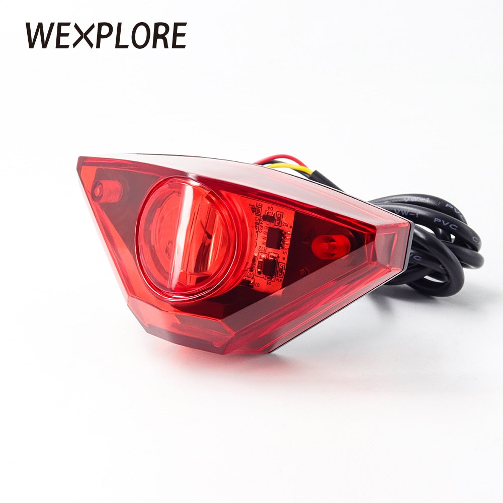 WEXPLORE Ebike Brake Rear Light Electric Bicycle Tail Light Input DC6V 12V 24V 36V 48V 60V 72V LED Ebike Rack Light E Bike Lamp