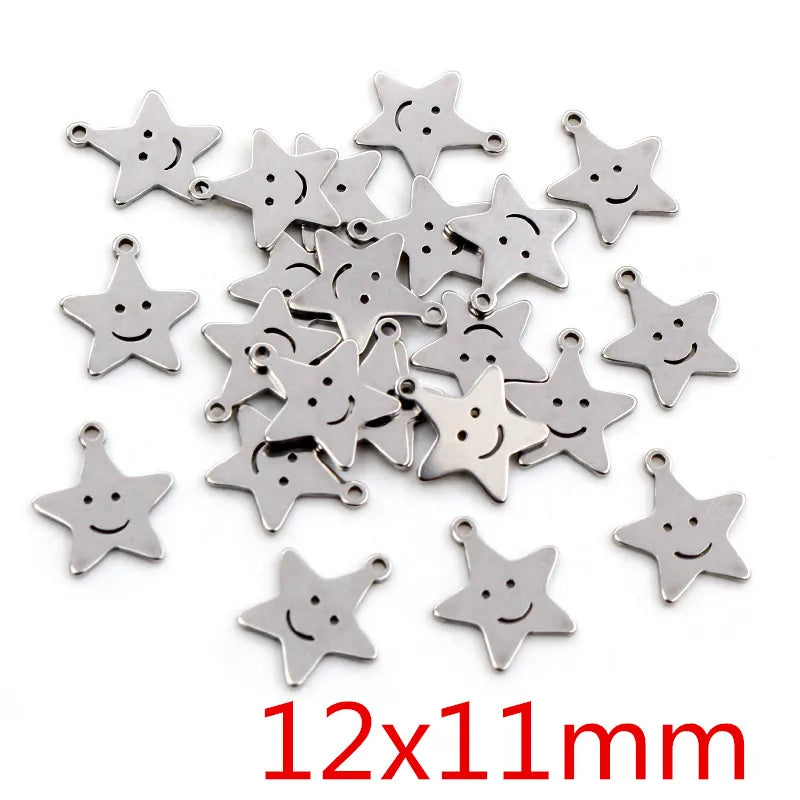 30pc/Lot 316 Stainless Steel Five-Pointed Star Cute Necklace Pendant Charms Small Cat Dolphin Fish Charms for DIY Jewelry Making
