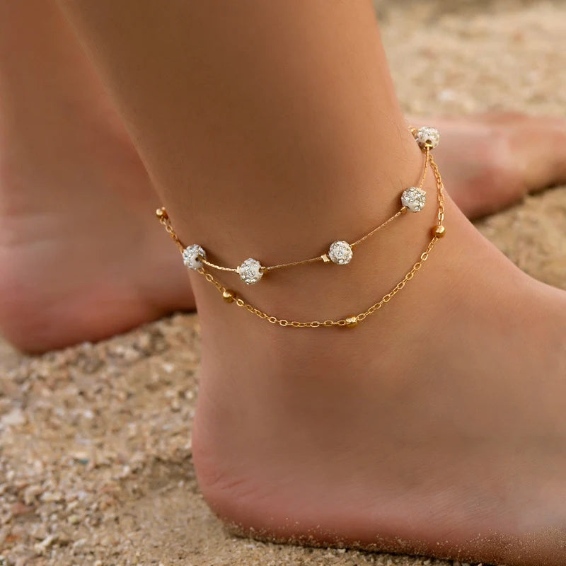 Modyle Bohemia 2pcs/Set Anklets for Women Foot Accessories 2019 Beach Barefoot Sandals Bracelet Ankle on the Leg Female Anklets