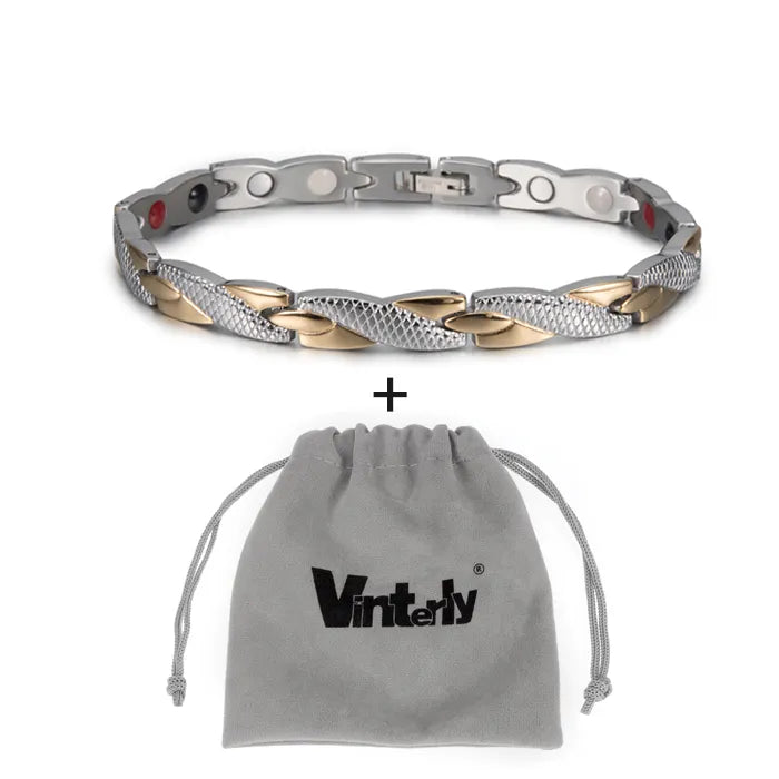 Vinterly Health Energy Bracelet Male Cross Stainless Steel Magnetic Bracelet Men Gold-Color Chain Link Bracelet for Men Jewelry