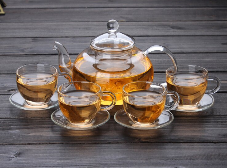 Tea Set High Borosilicate Glass Tea Pot Set Infuser Coffee Tea Leaf Herbal 6 Cups Warmer Teapot Kitchen Accessories Home