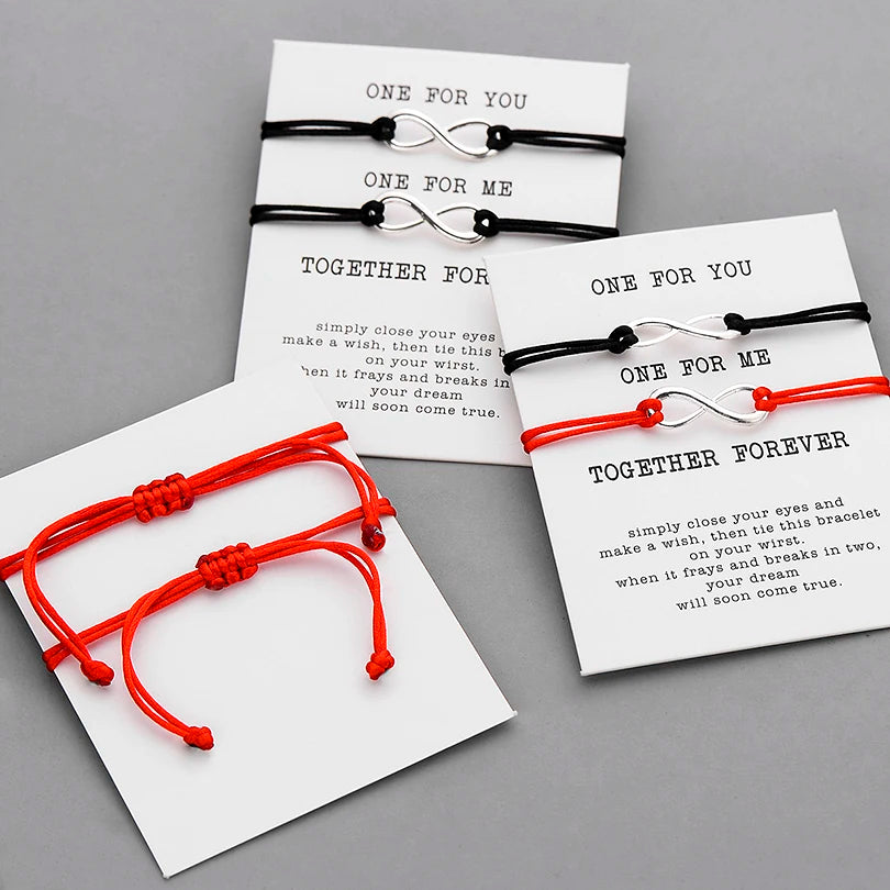 Pipitree 2pcs/Set Together Forever Love Infinity Bracelet for Lovers Red String Couple Bracelets Women Men's Wish Jewelry