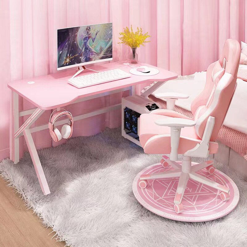 Pink Gaming Desk Girls Study Desk Laptop Table Computer Table White Live Gamer Home Live Desk Bedroom Desktop Gamer Desk