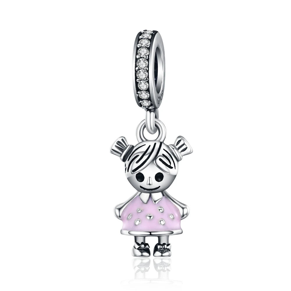 BISAER 925 Sterling Silver Couple Girl Boy Pendant Charm Pineapple Strawberry Dessert Beads for Women Bracelet DIY Fine Jewelry