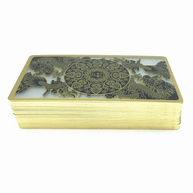 High Quality Waterproof Transparent Plastic Poker Gold Edge Playing Cards Dragon Card Game Collection