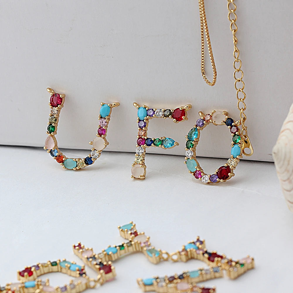 New Arrival Personal Name Letter Necklace Rainbow CZ Initials Alphabet Women Girls Gorgeous Family Jewelry
