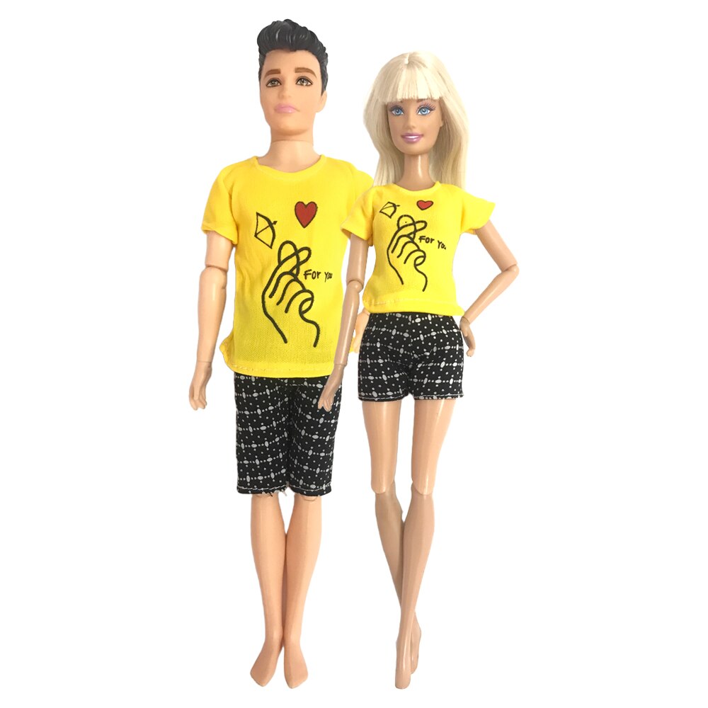 NK Mix 2 Pcs /Set Daily Wear Casual Couple Doll Dress for Barbie Doll Accessories Boy Girl Clothes Toy for Ken Doll 2GK JJ