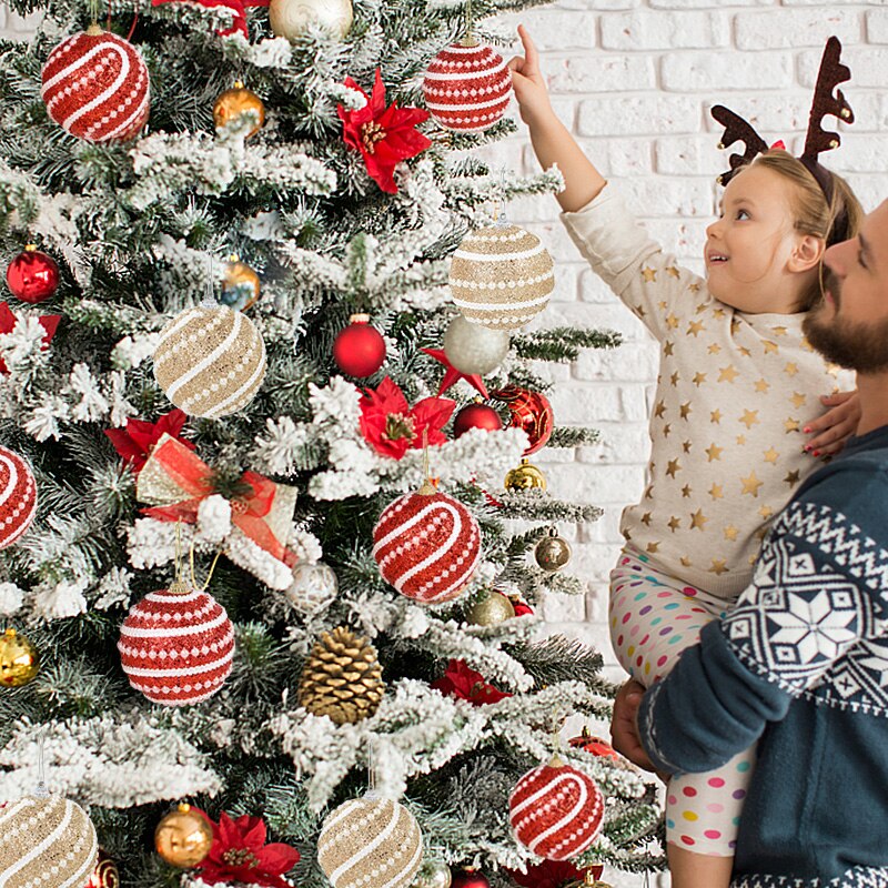 8cm Gold Foam Pearl Christmas Balls Ornament Shatterproof Hanging Christmas Tree Ball Xmas Decorations Navidad Noel