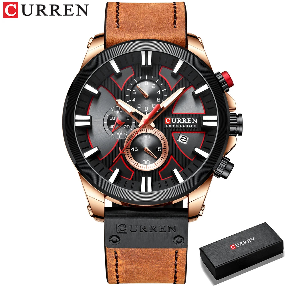 CURREN Watch Chronograph Sport Mens Watches Quartz Clock Leather Male Wristwatch Relogio Masculino for Men