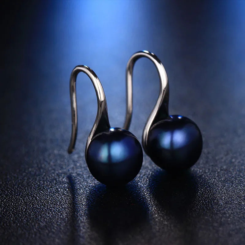 HENGSHENG Trendy Jewelry Earrings 8-9mm Black 100% Nature Freshwater Pearl Earring for Women 925 Silver Earrings