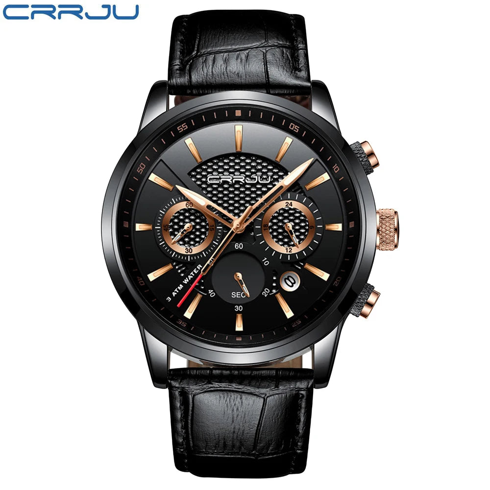 Watches Mens 2021 CRRJU Casual Leather Quartz Men's Watch Top Brand Luxury Business Clock Male Sport Waterproof Date Chronograph