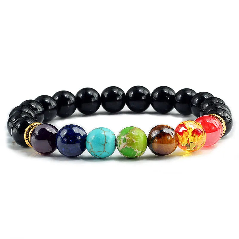 Natural Stone Tiger Eye 7 Chakra Bracelets & Bangles Yoga Balance Beads Buddha Prayer Elastic Bracelet Men Pulseira Masculina