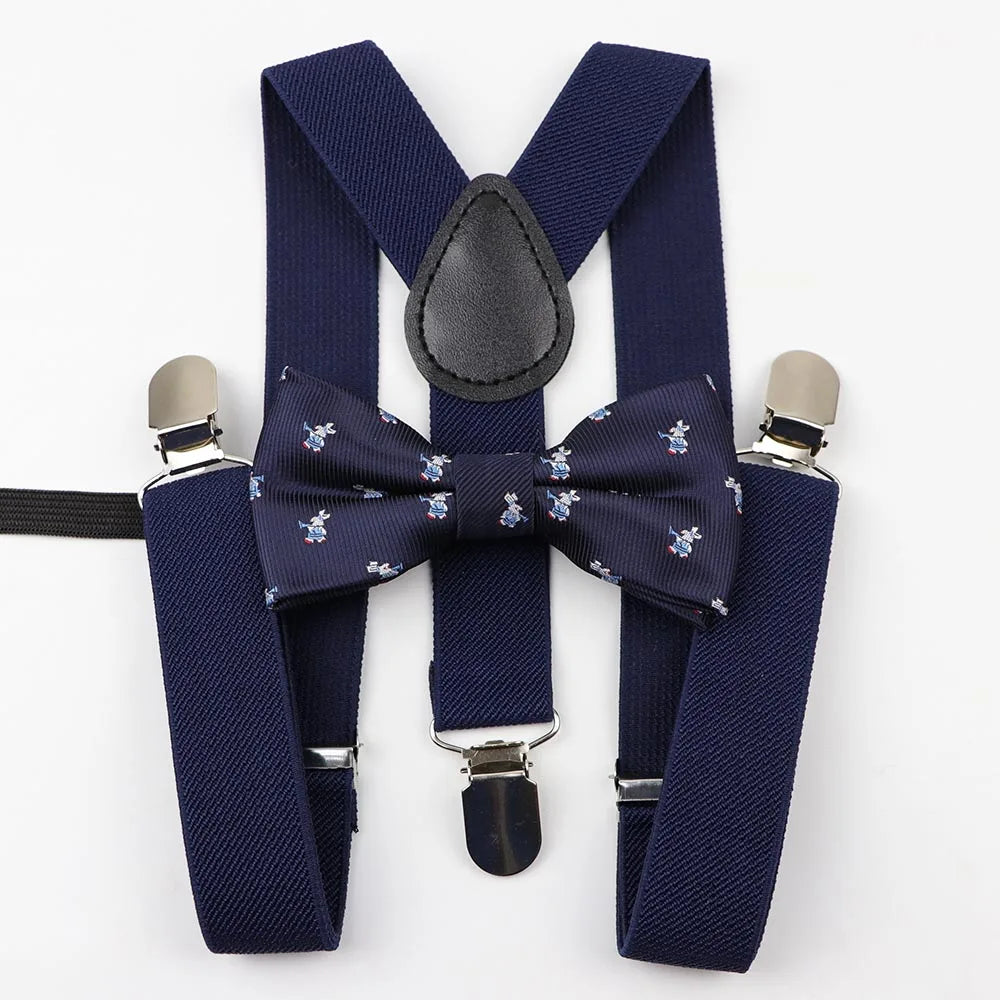 Cartoon Children Belt Bowtie Set Baby Boys Suspenders Polyester Y-Back Braces Two Colors Bow Tie Adjustable Elastic Kids